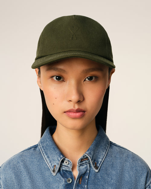 									Green Cotton Embossed Ami de Coeur Cap - 3								 - Ami Paris