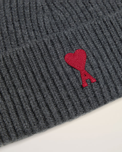 Grey Wool Ami de Coeur Beanie - 9 - Ami Paris