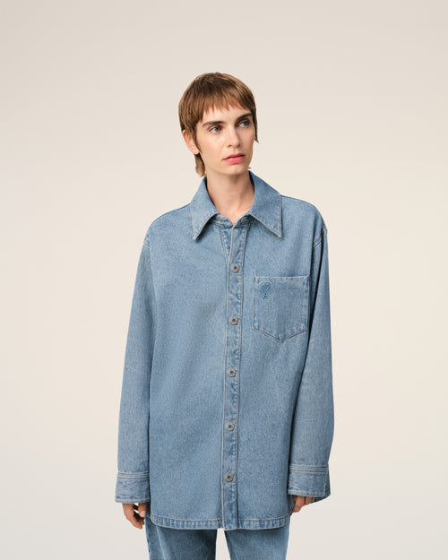 Blue Cotton Ami de Coeur Overshirt - 3 - Ami Paris