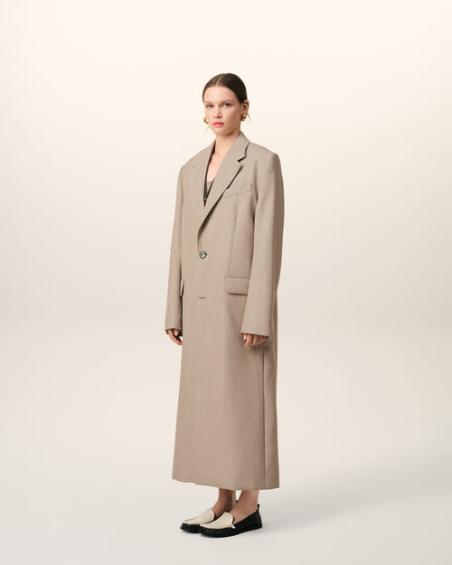 Beige Wool Back Slit Long Coat - 6 - Ami Paris