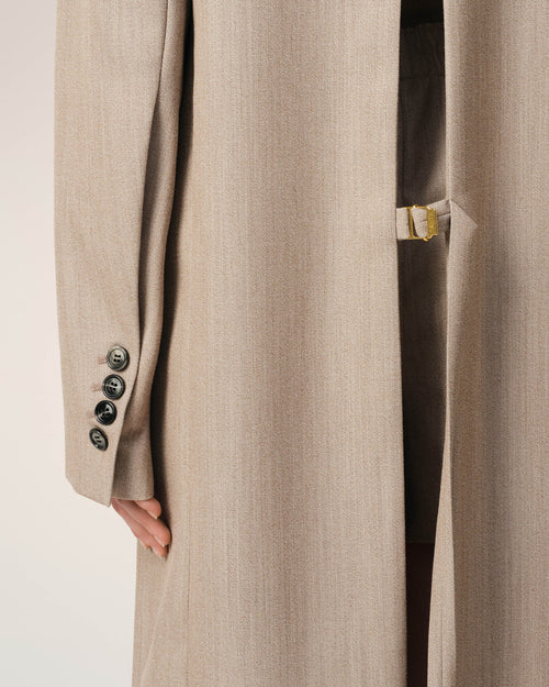 Beige Wool Back Slit Long Coat - 4 - Ami Paris