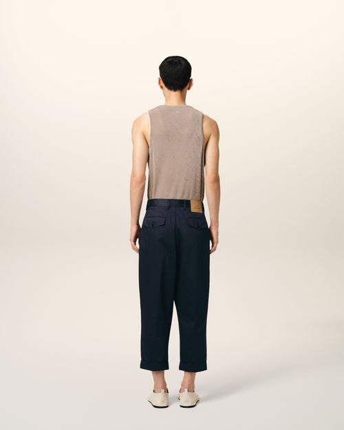 Navy Cotton Carrot Oversized Trousers - 4 - Ami Paris