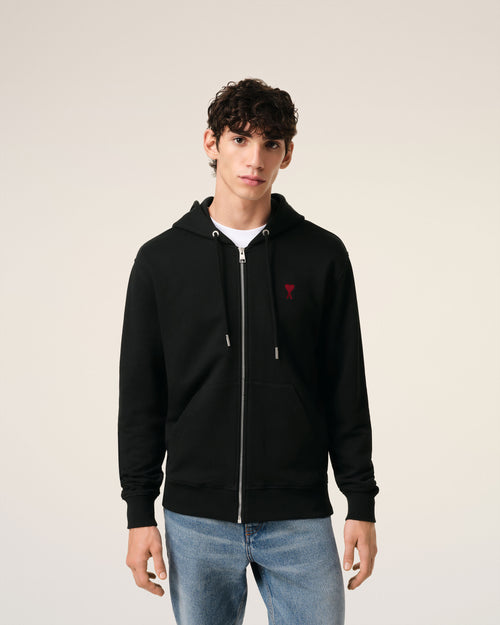 Hoodie Noir Zippé Ami de Coeur En Coton - 3 - Ami Paris