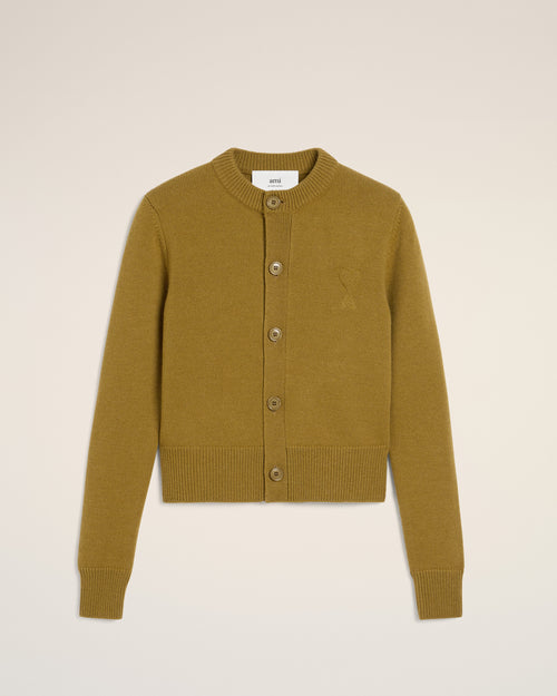 								Khaki Wool Knit Ami de Coeur Crewneck Cardigan - 3							 - Ami Paris