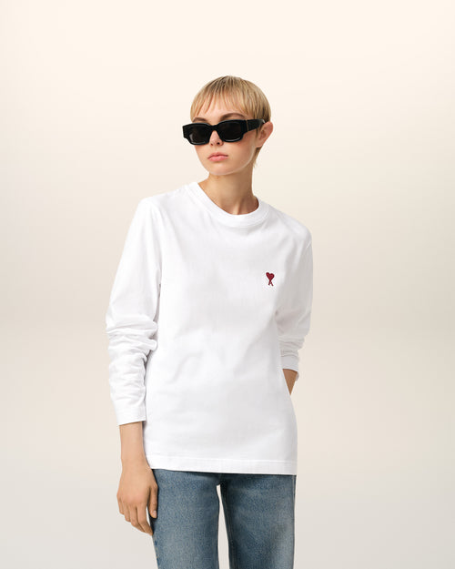 White Cotton Ami de Coeur Long Sleeves T-Shirt - 8 - Ami Paris