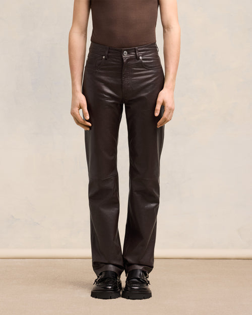 Pantalon En Cuir Coupe Droite - 3 - Ami Paris