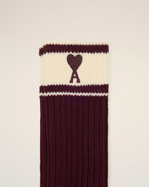 Burgundy Cotton Ami de Coeur Striped Socks - 3 - Ami Paris