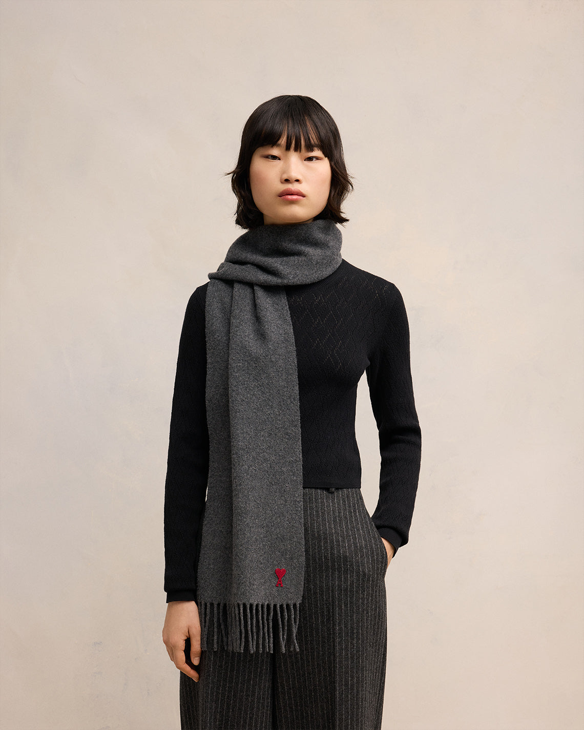 Dark Grey Ami De Coeur Scarf | AMI PARIS