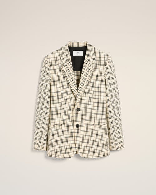 Beige Checked Wool Semi-Lined Jacket - 2 - Ami Paris