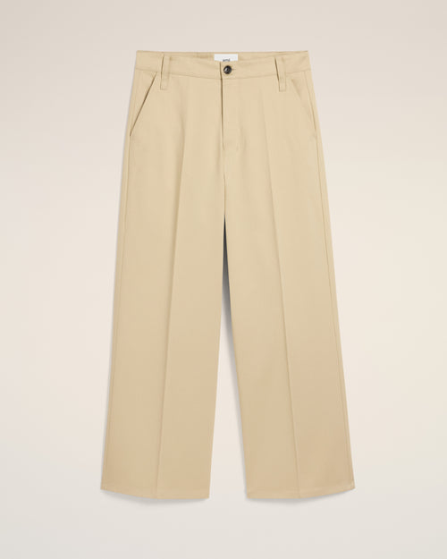 Beige Cotton Baggy Fit Trousers - 1 - Ami Paris