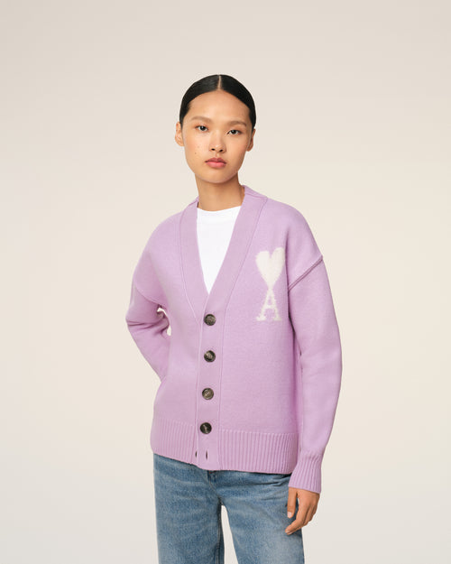 Purple Wool Ami de Coeur Cardigan - 9 - Ami Paris