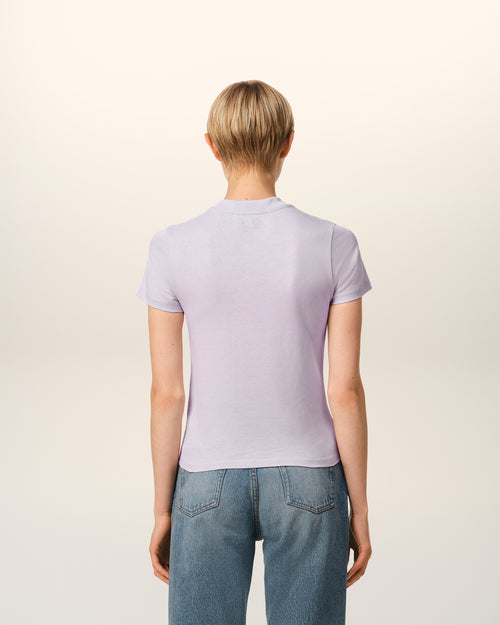 Purple Cotton Cropped T-Shirt - 5 - Ami Paris