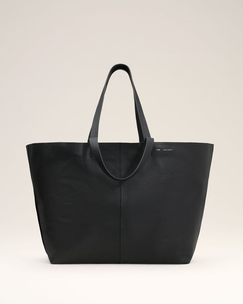 								Black Leather Midi Maxi Tote Bag - 3							 - Ami Paris