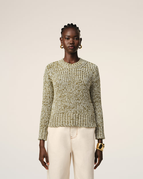 Green Mouliné Textured Knit Crewneck Sweater - 9 - Ami Paris