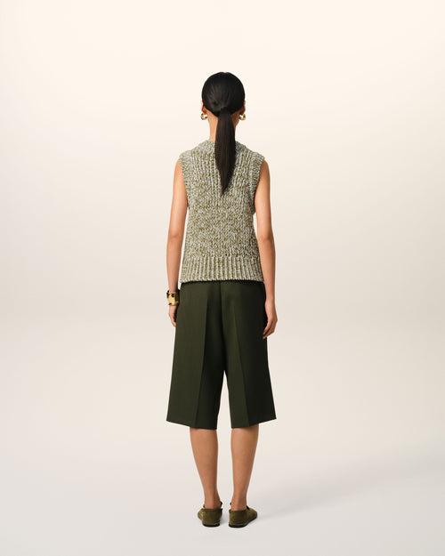 Green Cotton And Wool Sleeveless V Neck Sweater - 11 - Ami Paris