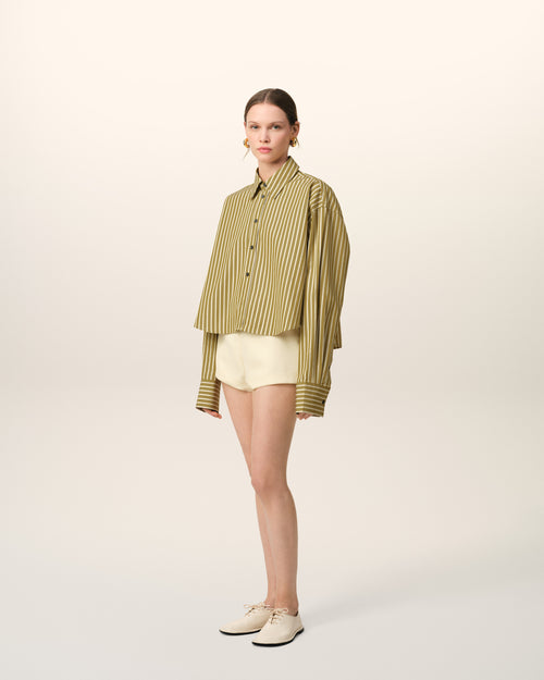 Khaki Cotton Cropped Oversized Shirt - 12 - Ami Paris