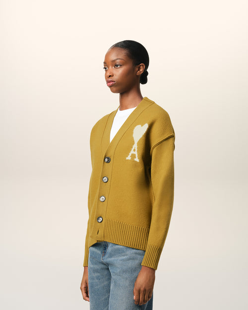 Mustard Wool Ami de Coeur Cardigan - 12 - Ami Paris