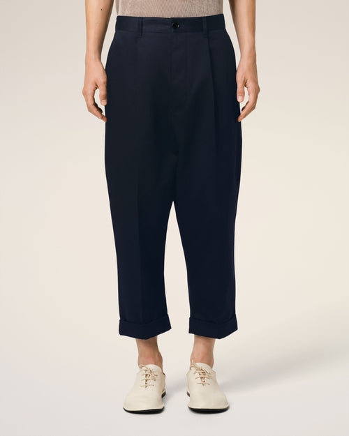 Pantalon Bleu Marine Carotte Oversize En Coton - 3 - Ami Paris