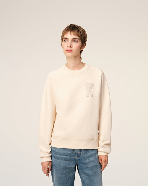 Beige Cotton Ami de Coeur Patch Sweatshirt - 9 - Ami Paris