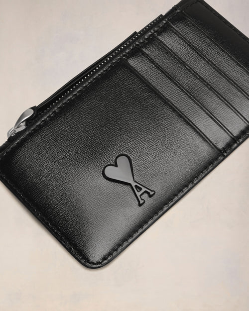 Black Leather Zipped Card Holder - 3 - Ami Paris