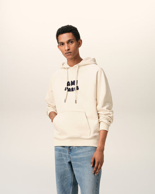 Beige Cotton Hoodie With Ami Paris Patch - 2 - Ami Paris