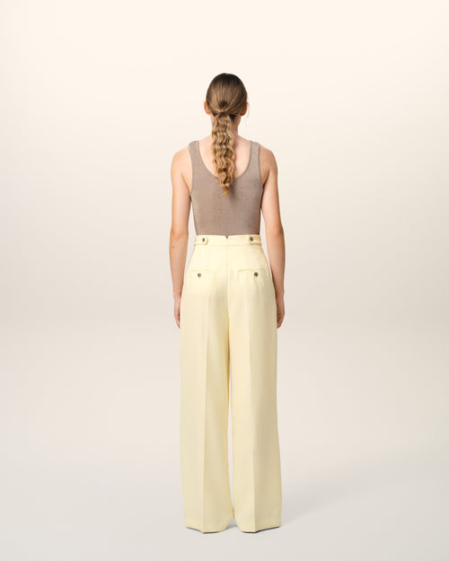 Yellow Wool High Waist Large Trousers - 4 - Ami Paris