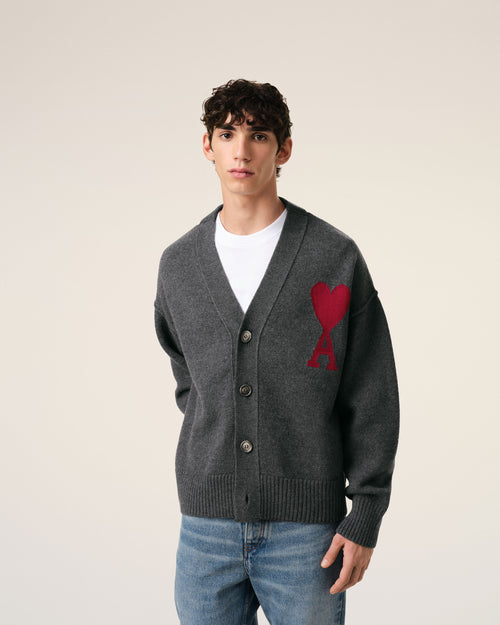 Grey Wool Ami de Coeur Cardigan - 3 - Ami Paris