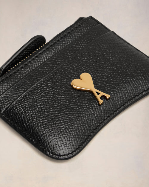 Black Leather Zipped Card Holder - 6 - Ami Paris