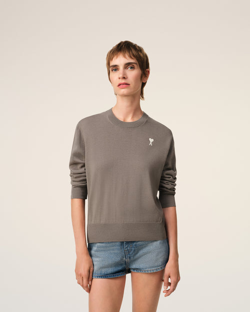 Beige Wool Ami de Coeur Crew Neck Sweater - 3 - Ami Paris