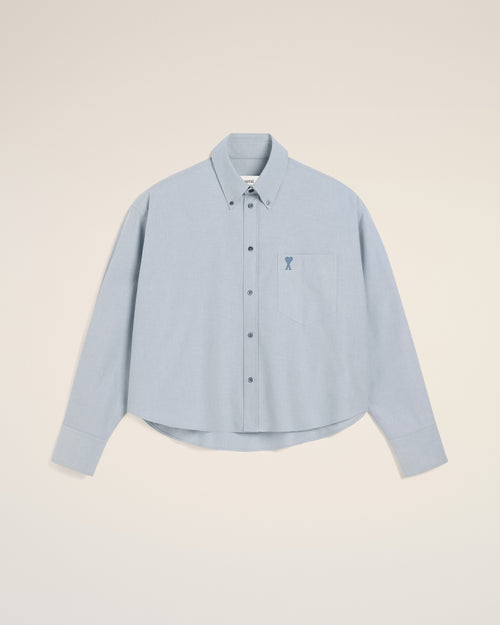 Blue Cotton Button-Down Cropped Oversized Shirt - 1 - Ami Paris