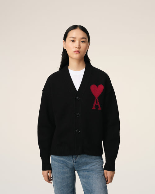 Black Wool Ami de Coeur Cardigan - 9 - Ami Paris