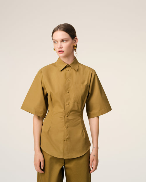 Mustard Cotton Short Sleeve Shirt - 3 - Ami Paris