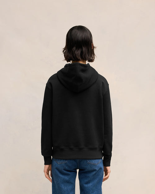 Hoodie Noir Zippé Ami de Coeur En Coton - 11 - Ami Paris