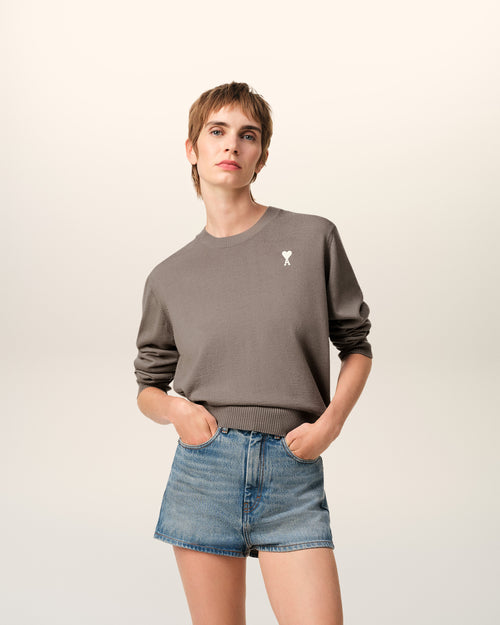 									Beige Wool Ami de Coeur Crew Neck Sweater - 3								 - Ami Paris