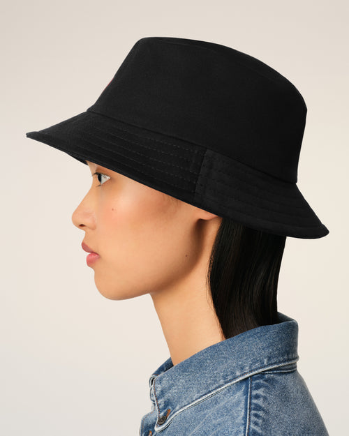 Black Cotton Ami de Coeur Embroidery Bucket Hat - 11 - Ami Paris