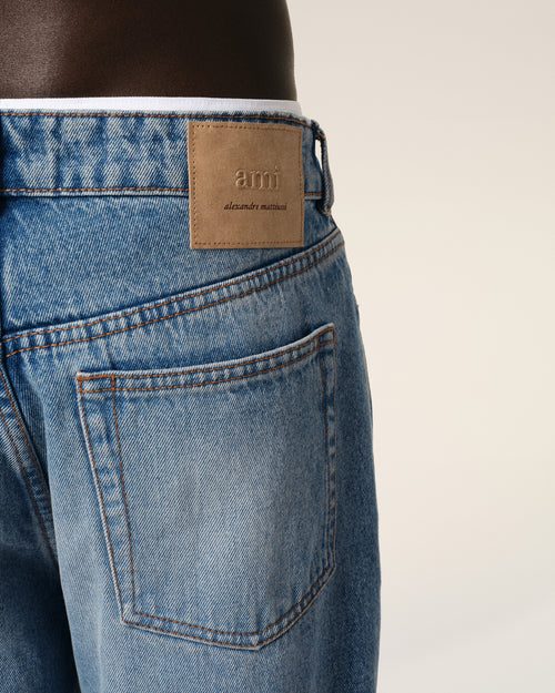 Blue Cotton Large Fit Jeans - 5 - Ami Paris