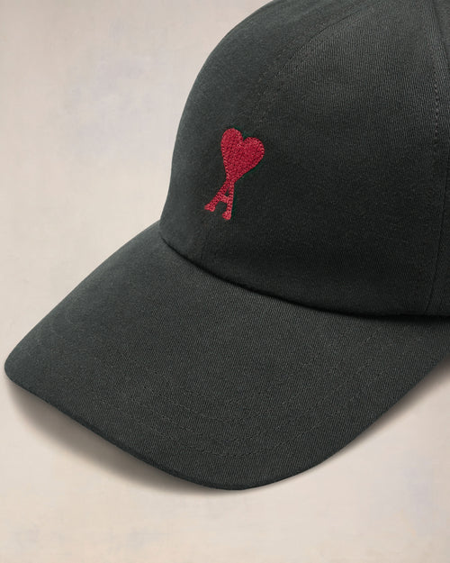 Black Cotton Ami de Coeur Embroidery Cap - 9 - Ami Paris