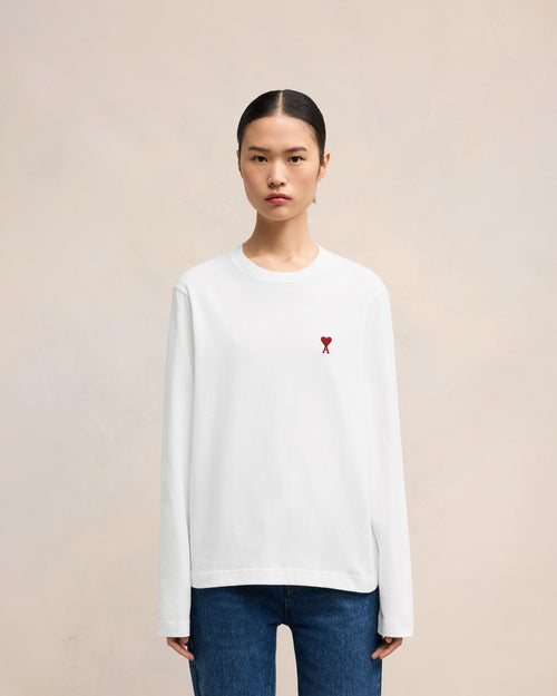 White Cotton Ami de Coeur Long Sleeves T-Shirt - 9 - Ami Paris