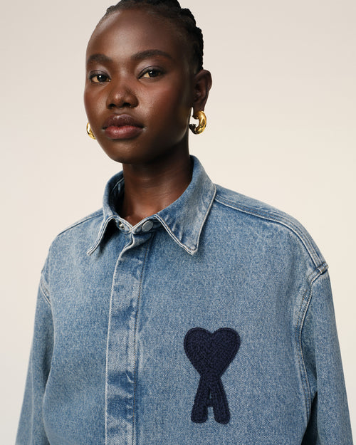 Blue Cotton Ami de Coeur Cropped Shirt - 4 - Ami Paris