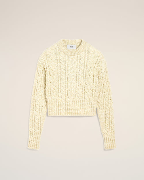 Cable Lurex Knit Short Sweater - 2 - Ami Paris