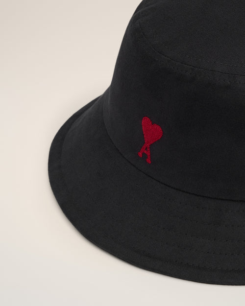 Black Cotton Ami de Coeur Embroidery Bucket Hat - 3 - Ami Paris