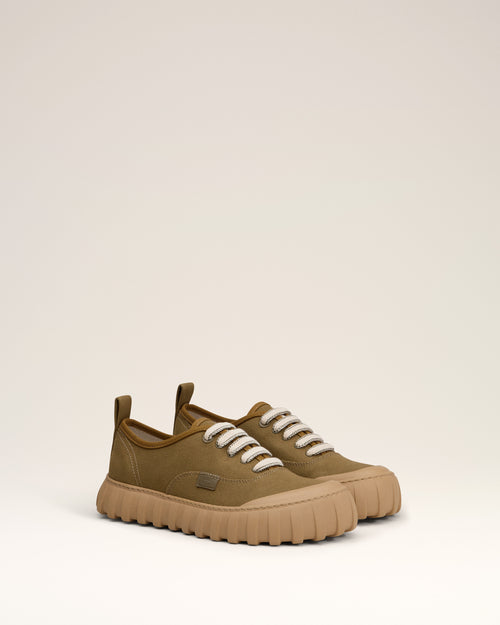 Khaki Cotton Low Top Tempo Canvas Sneakers - 3 - Ami Paris