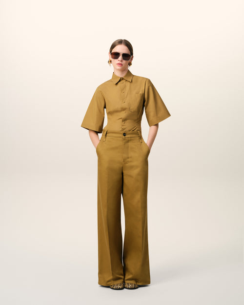 									Mustard Cotton Baggy Fit Trousers - 3								 - Ami Paris