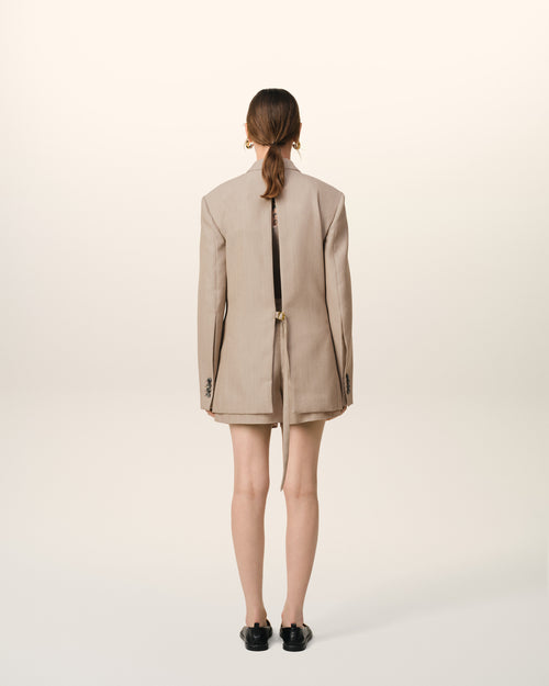 Beige Wool Back Slit Jacket - 4 - Ami Paris