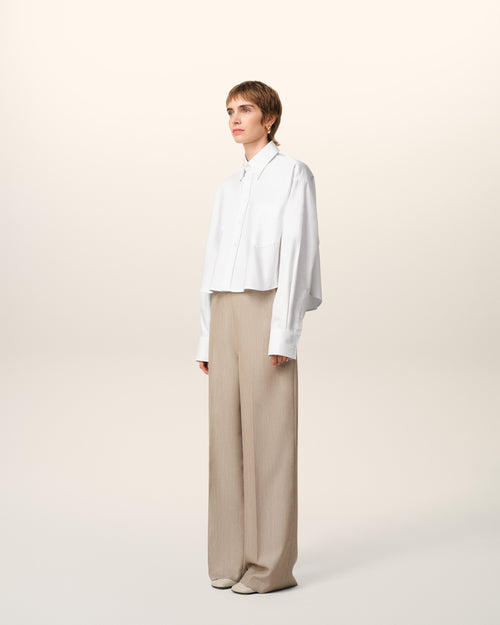 White Cotton Cropped Oversized Shirt - 12 - Ami Paris