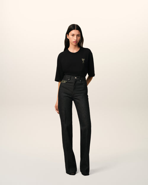 Black Cotton Flare Fit Jeans - 1 - Ami Paris