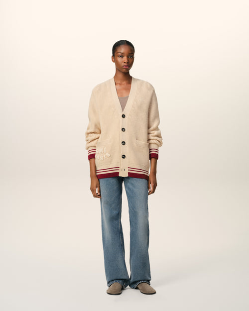 							Cardigan Beige A Côtes En Laine - 3						 - Ami Paris