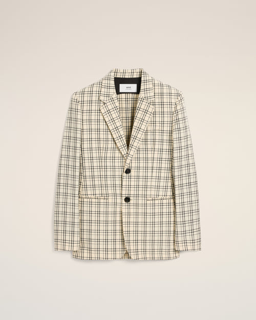 								Beige Checked Wool Semi-Lined Jacket - 3							 - Ami Paris