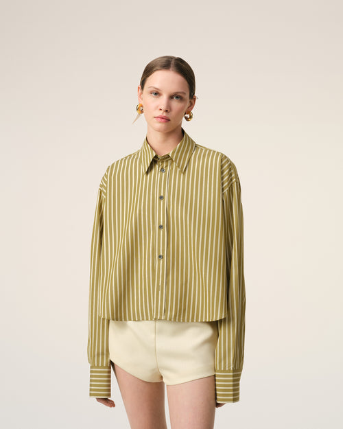 Khaki Cotton Cropped Oversized Shirt - 9 - Ami Paris