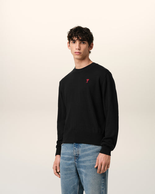 Black Wool Ami de Coeur Crew Neck Sweater - 6 - Ami Paris